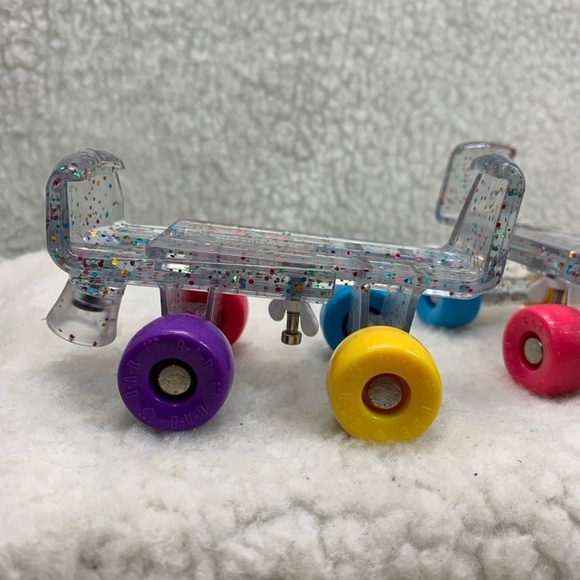 Build-A-Bear skates 2 pairs glitter multi colored and red with clear wheels - Picture 3 of 16